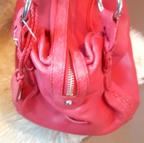 Cole Haan Hobo Apple red Leather purse satchel Tassel Braid trim - Picture 7 of 9